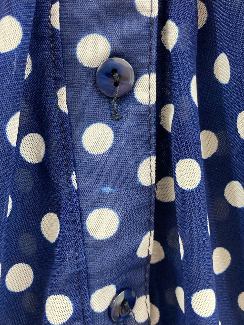 Eden & Olivia Sheer Polka Dot Blouse Size XL Blue White Roll Tab Top - Picture 10 of 15